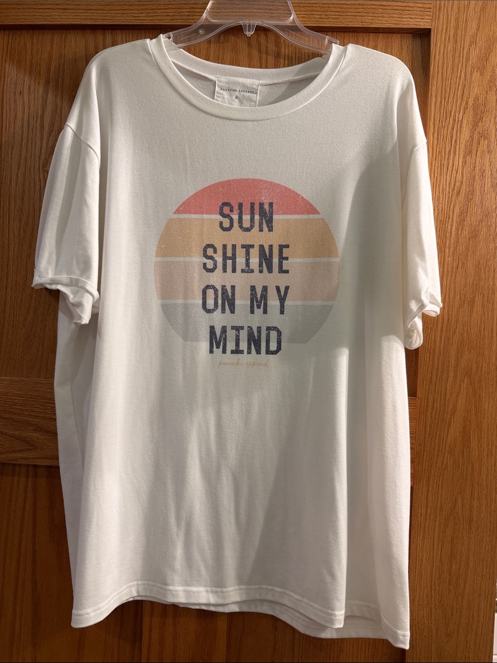 Panache White Short Sleeve Tee with Sunset Graphic